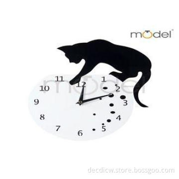 Black Cat Time Acrylic Wall Clock Round Personalized Wall C